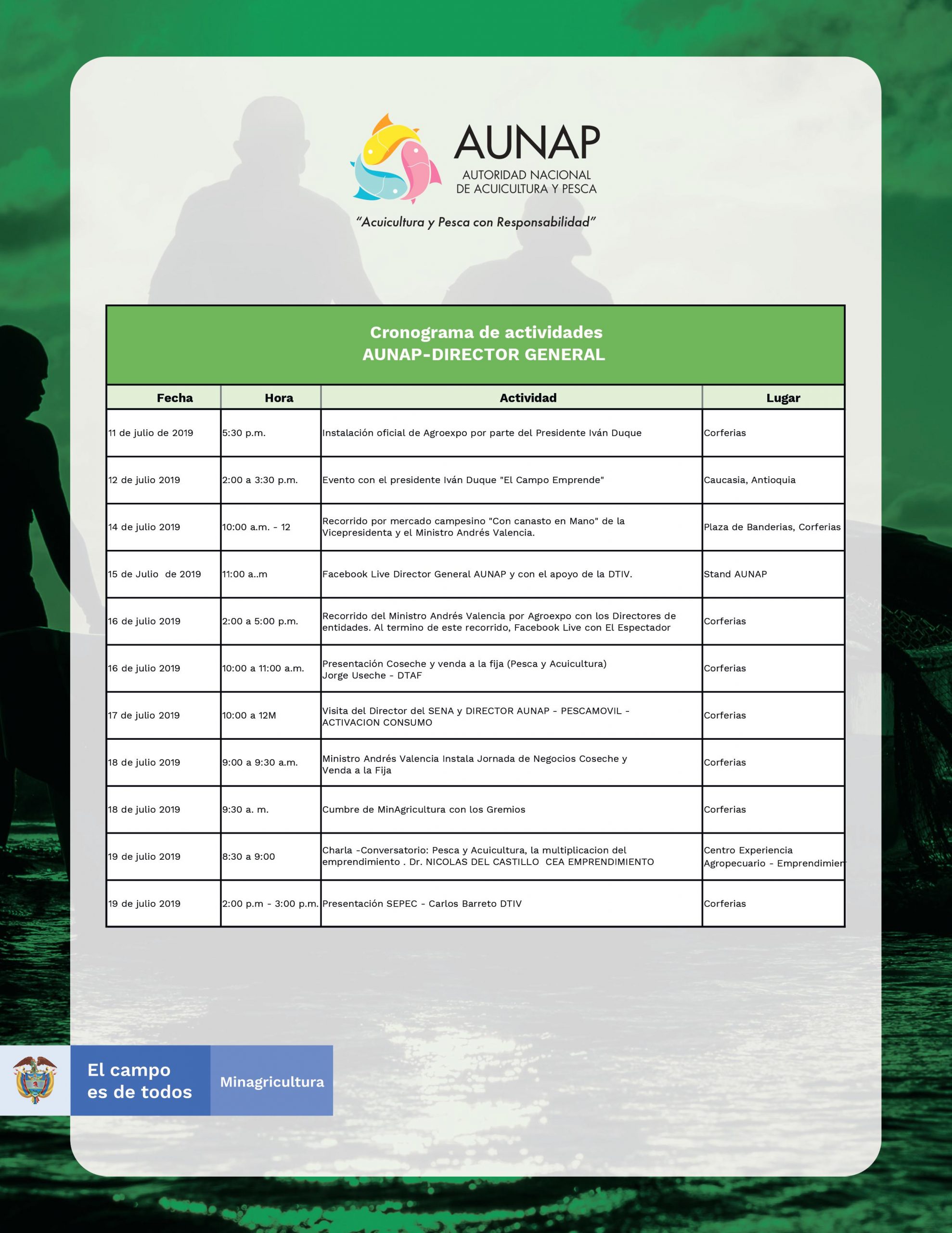 CRONOGRAMA DE ACTIVIDADES AUNAP- AGROEXPO 2019